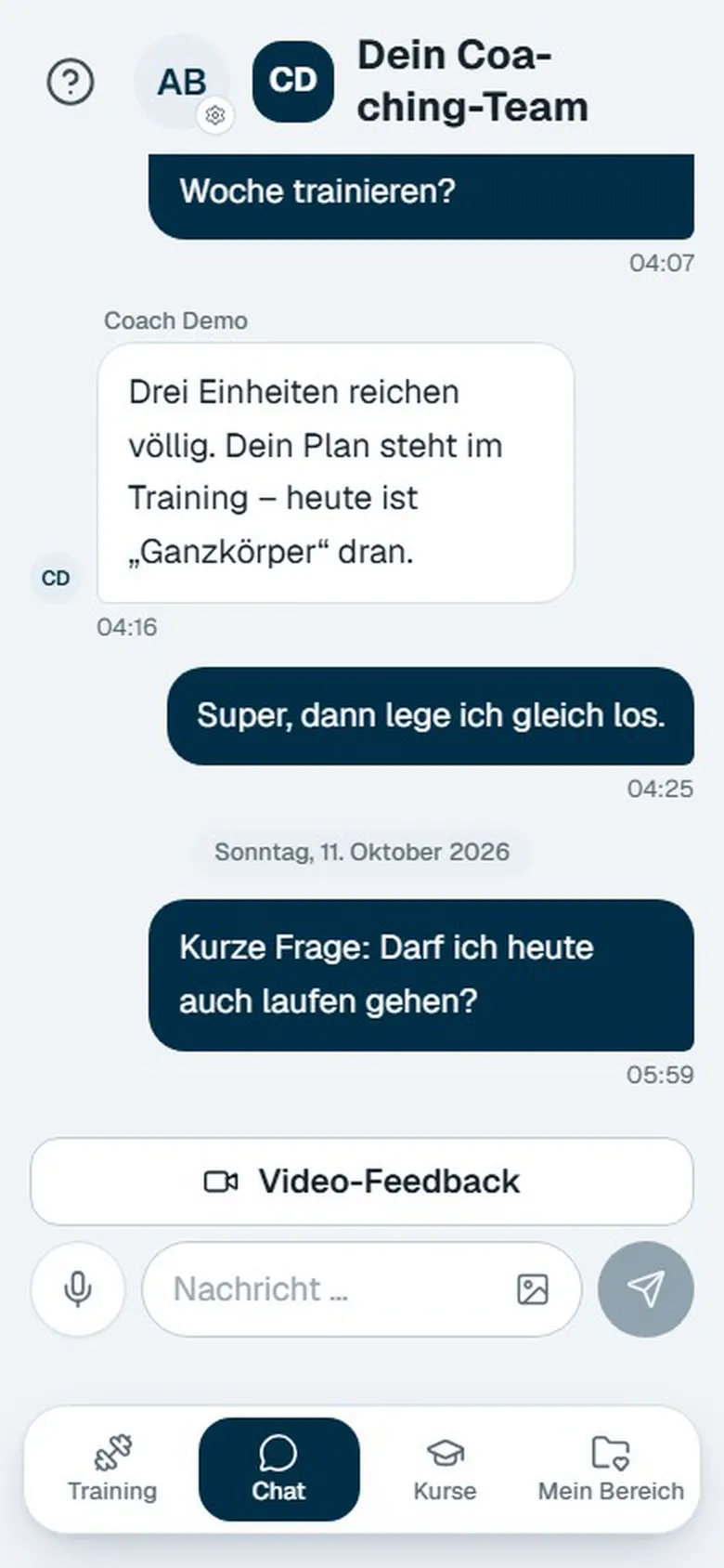 Chat mit dem Coaching-Team in der App